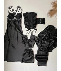 Silk satin lace pajamas 6 piece set